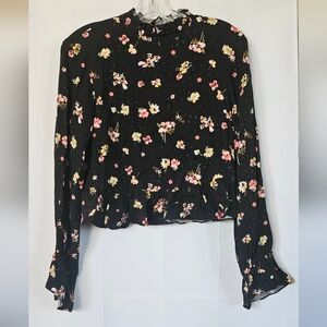 Topshop Women's Floral‎ Print high neck ruffled top size 4